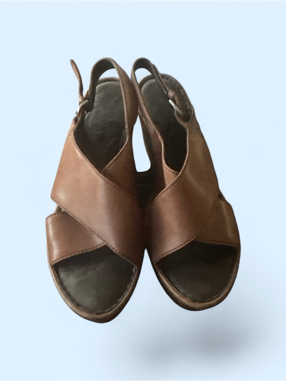 Born Brown Leather Wedge Slingback Sandals